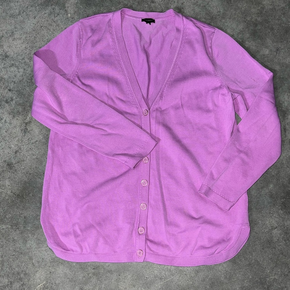 Talbots Womens Purple V-Neck Button Front Cardigan Sweater Cotton Rayon Large